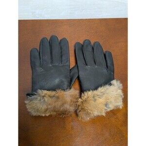 VTG Fruit of the Loom Rabbit Fur Lined Black Gloves Ladies 6 REPAIR Condition